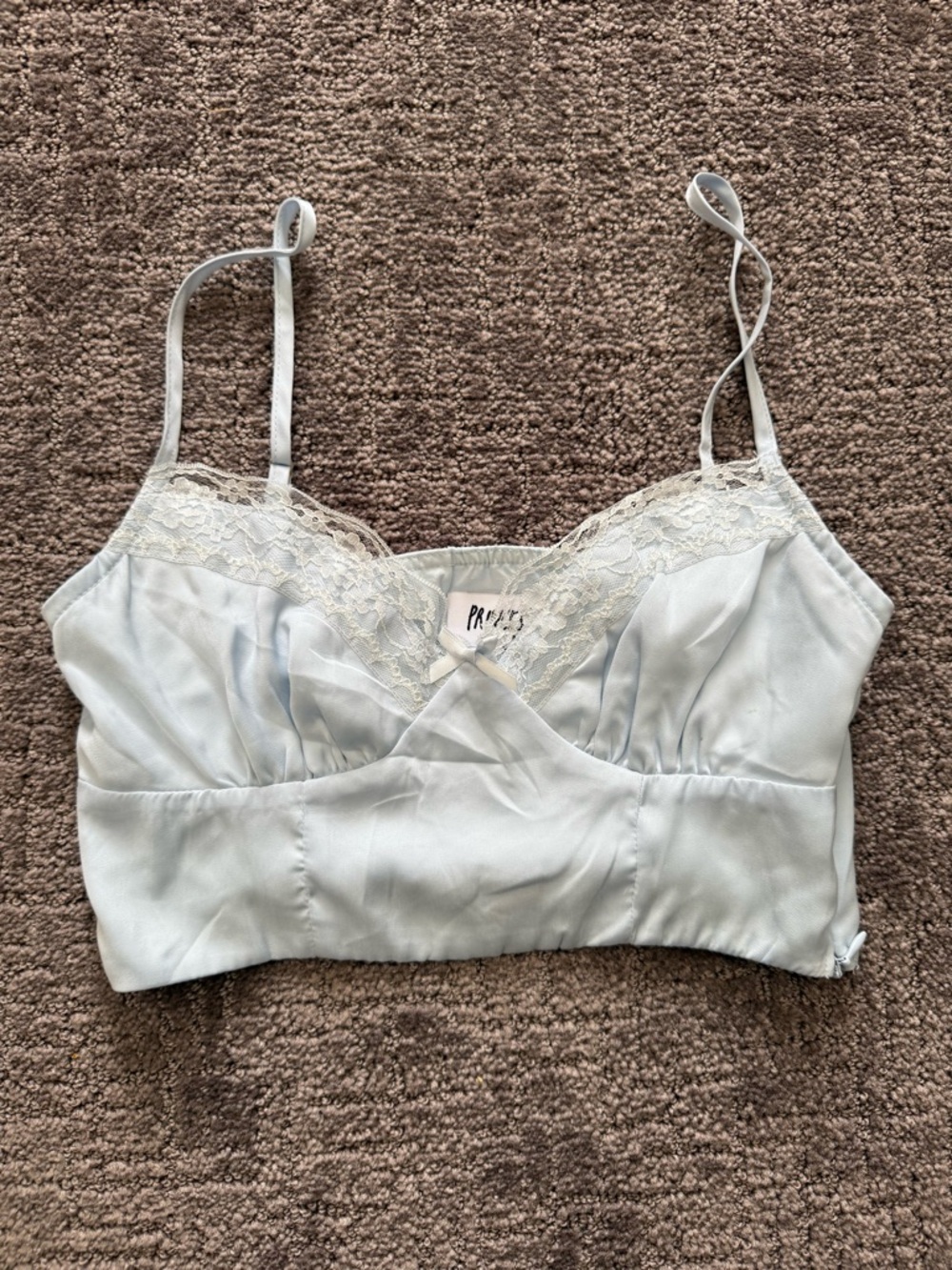 Princess Polly "Old School Love" Cropped Lace Top in baby blue. Size 2